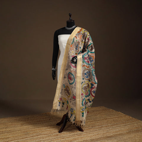 Srikalahasti Pen Work Kalamkari Bangalore Silk Figure Handpainted Dupatta 47