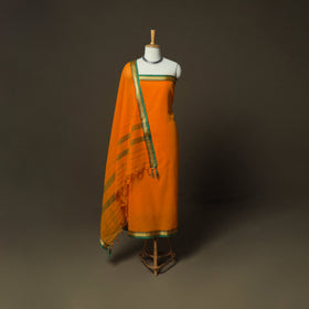 Orange - Dharwad Woven Mercerised Cotton 3pc Unstitched Dress Material Suit Set 59