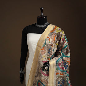 Srikalahasti Pen Work Kalamkari Bangalore Silk Figure Handpainted Dupatta 47
