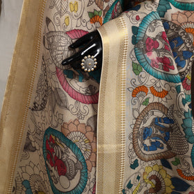 Srikalahasti Pen Work Kalamkari Bangalore Silk Figure Handpainted Dupatta 47