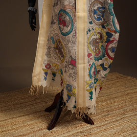 Srikalahasti Pen Work Kalamkari Bangalore Silk Figure Handpainted Dupatta 47
