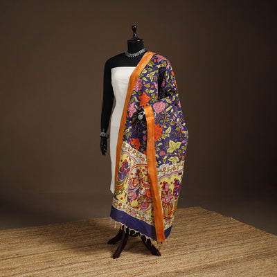 Srikalahasti Pen Work Kalamkari Bangalore Silk Figure Handpainted Dupatta 48