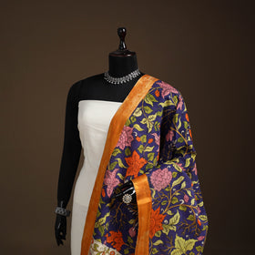 Srikalahasti Pen Work Kalamkari Bangalore Silk Figure Handpainted Dupatta 48