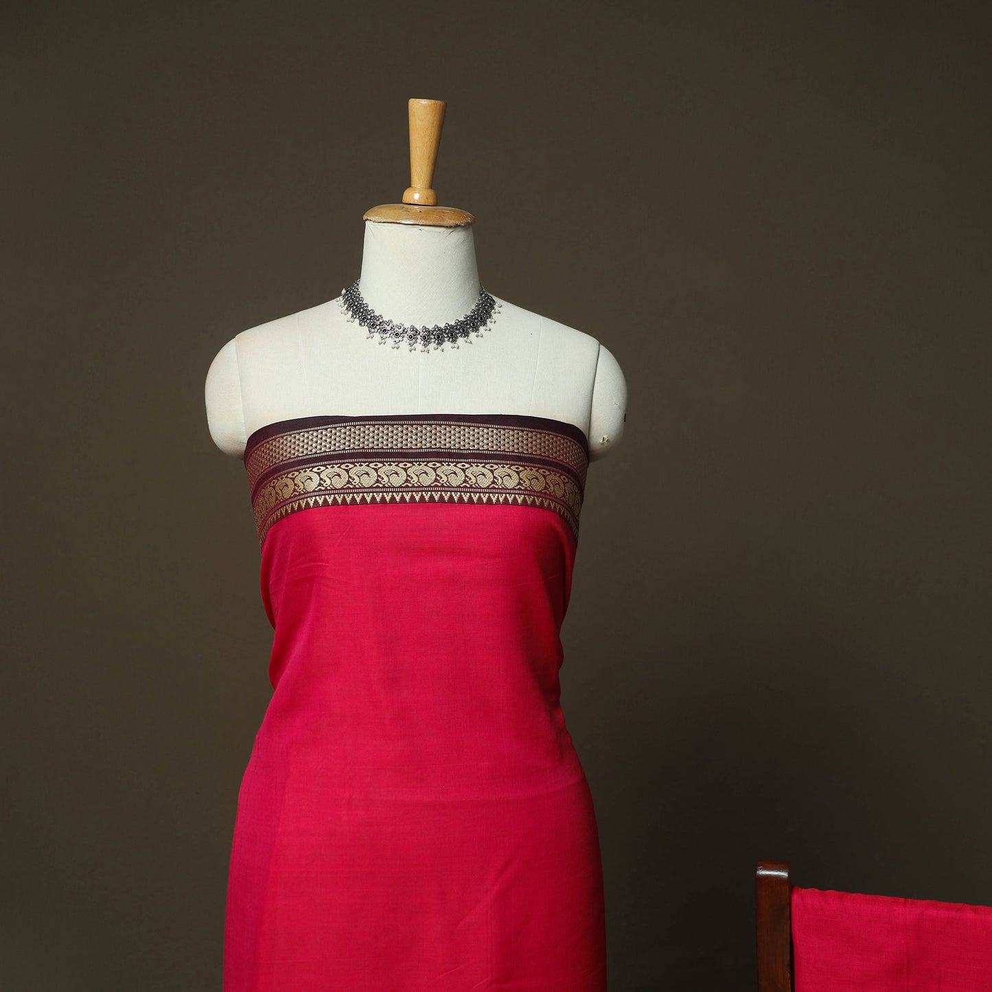 Red - Dharwad Woven Mercerised Cotton 3pc Unstitched Dress Material Suit Set 60