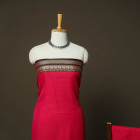 Red - Dharwad Woven Mercerised Cotton 3pc Unstitched Dress Material Suit Set 60