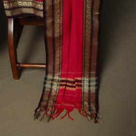 Red - Dharwad Woven Mercerised Cotton 3pc Unstitched Dress Material Suit Set 60