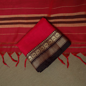 Red - Dharwad Woven Mercerised Cotton 3pc Unstitched Dress Material Suit Set 60
