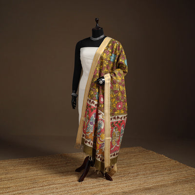 Srikalahasti Pen Work Kalamkari Bangalore Silk Figure Handpainted Dupatta 50