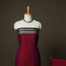 Red - Dharwad Woven Mercerised Cotton 3pc Unstitched Dress Material Suit Set 61