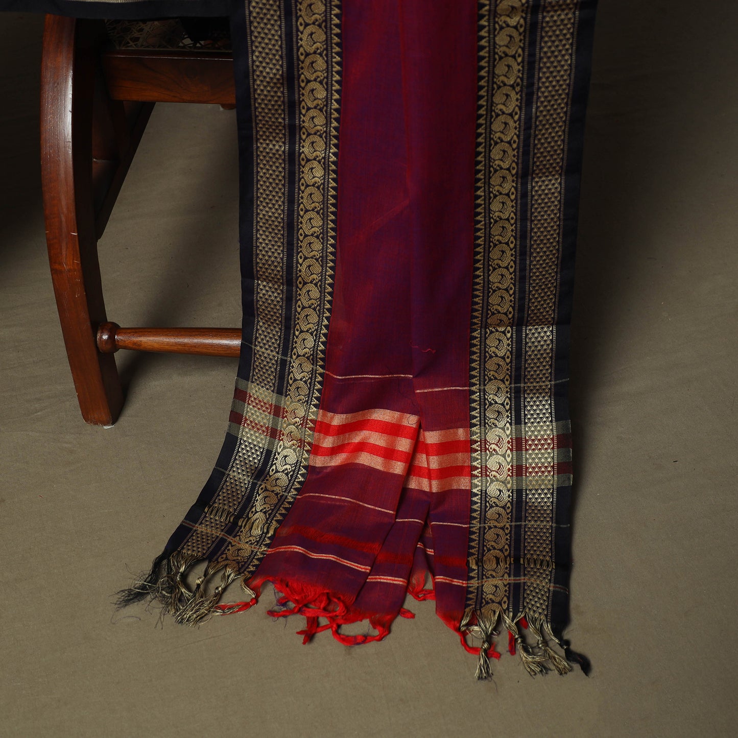 Red - Dharwad Woven Mercerised Cotton 3pc Unstitched Dress Material Suit Set 61