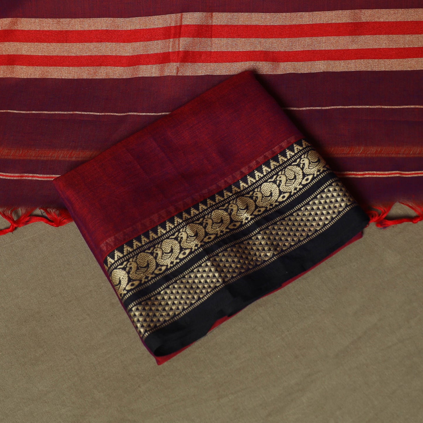 Red - Dharwad Woven Mercerised Cotton 3pc Unstitched Dress Material Suit Set 61
