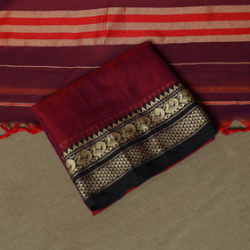 Red - Dharwad Woven Mercerised Cotton 3pc Unstitched Dress Material Suit Set 61
