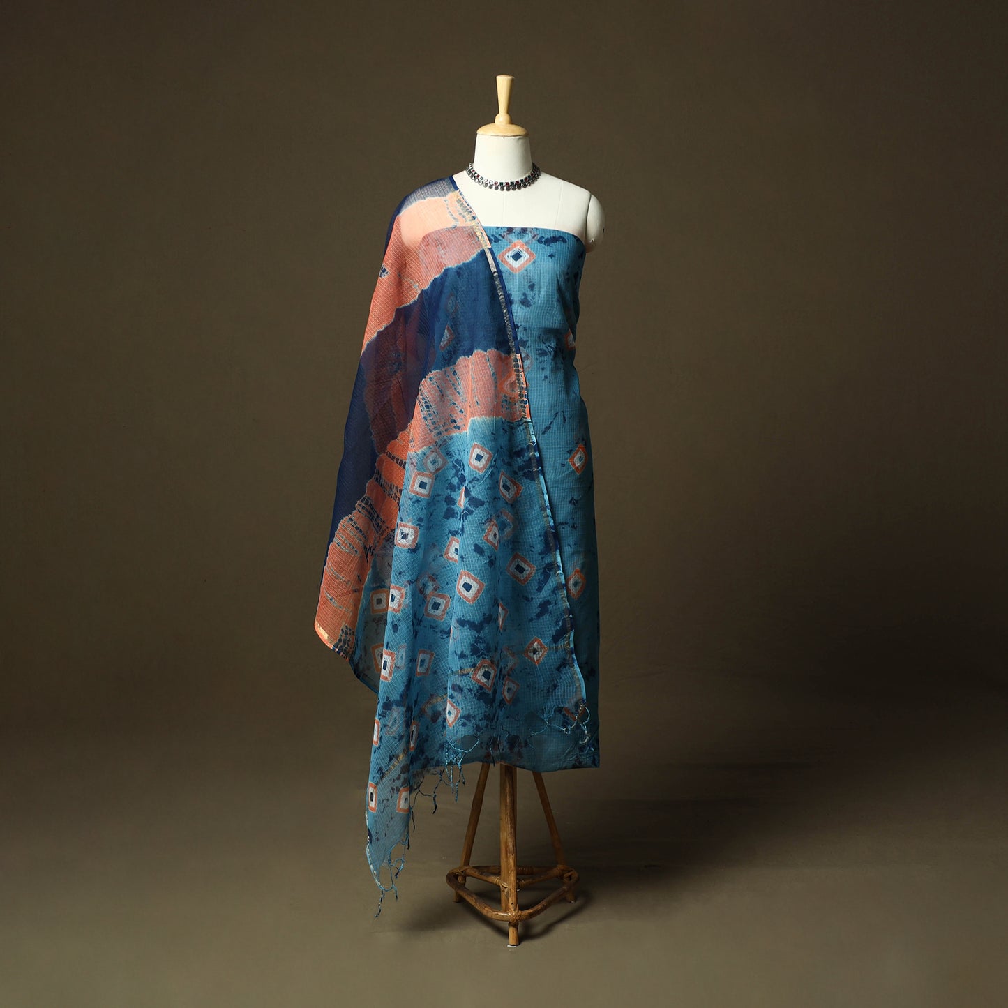 Kota Doria Cotton Shibori Tie-Dye 3pc Unstitched Dress Material 08