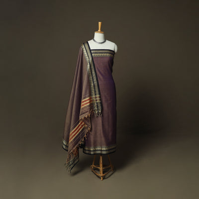 Brown - Dharwad Woven Mercerised Cotton 3pc Unstitched Dress Material Suit Set 62