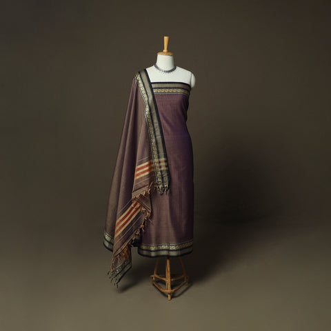 Brown - Dharwad Woven Mercerised Cotton 3pc Unstitched Dress Material Suit Set 62