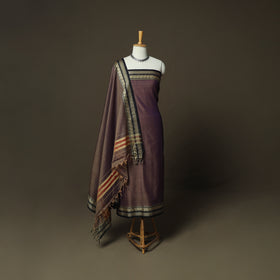 Brown - Dharwad Woven Mercerised Cotton 3pc Unstitched Dress Material Suit Set 62