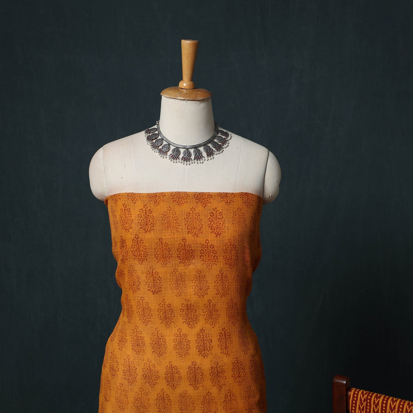 Bagh Hand Block Print Natural Dyed Kota Doria Cotton 3pc Unstitched Dress Material Suit Set 29