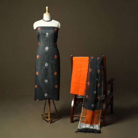 Kota Doria Cotton Shibori Tie-Dye 3pc Unstitched Dress Material 09