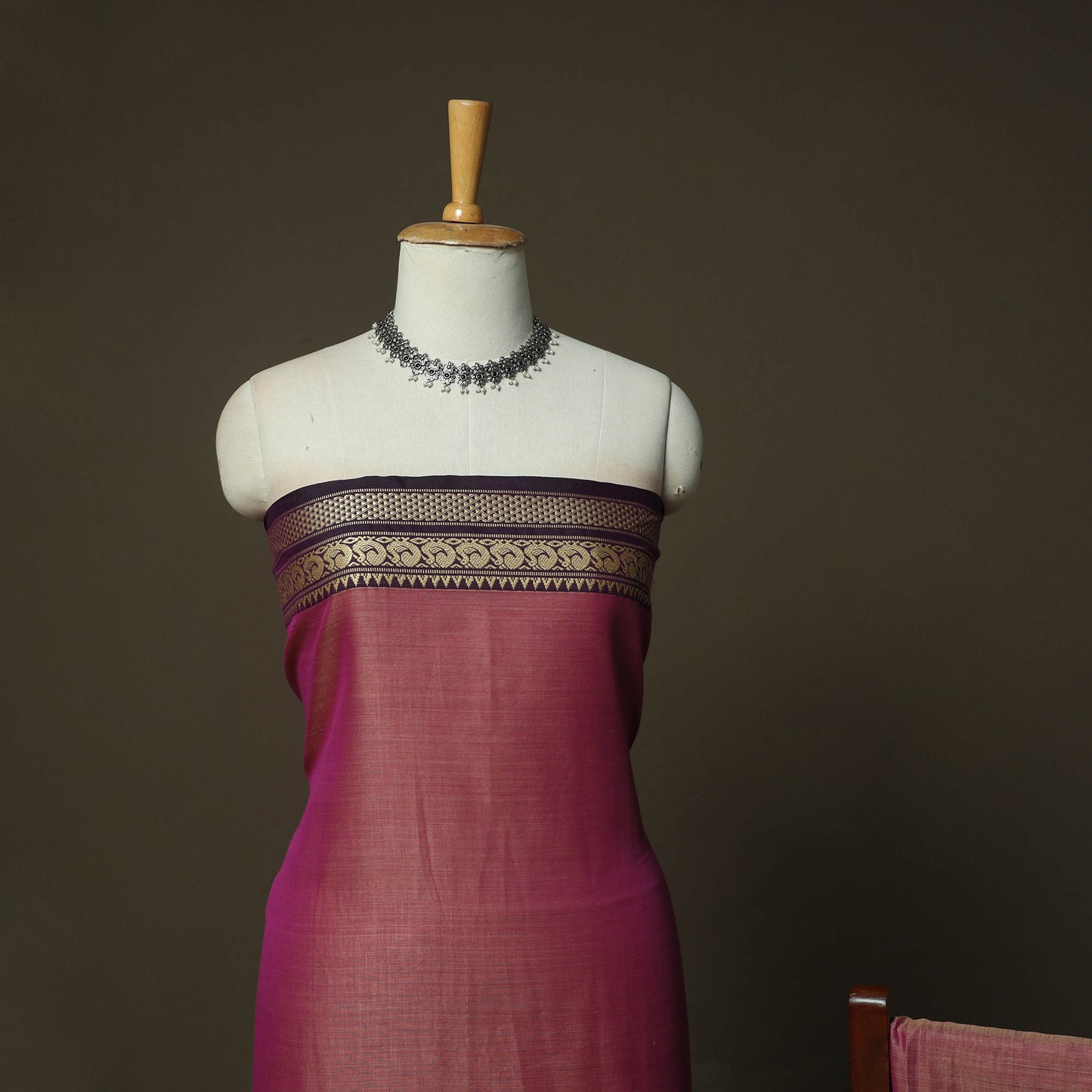 Pink - Dharwad Woven Mercerised Cotton 3pc Unstitched Dress Material Suit Set 63