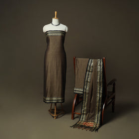 Brown - Dharwad Woven Mercerised Cotton 3pc Unstitched Dress Material Suit Set 64