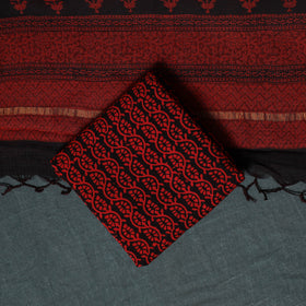 Bagh Hand Block Print Natural Dyed Kota Doria Cotton 3pc Unstitched Dress Material Suit Set 31