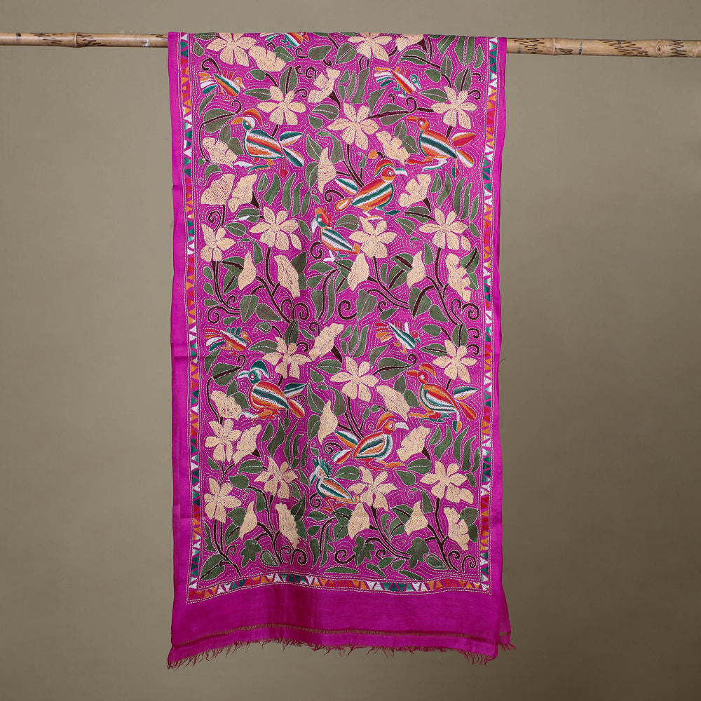 Handloom Tussar Silk Bengal Kantha Work Stole 04