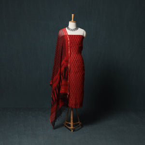 Red - Bagh Hand Block Print Natural Dyed Kota Doria Cotton 3pc Unstitched Dress Material Suit Set 31