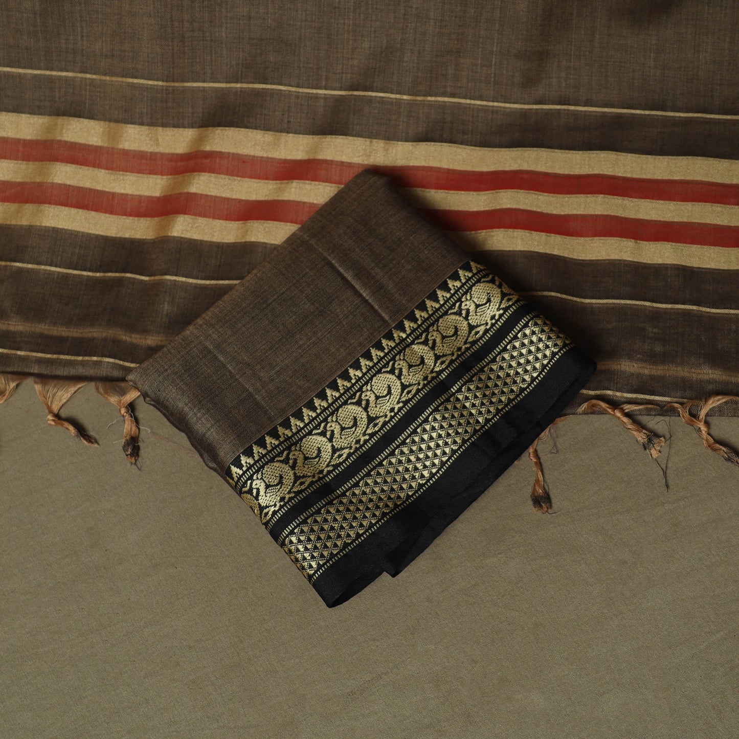 Brown - Dharwad Woven Mercerised Cotton 3pc Unstitched Dress Material Suit Set 64