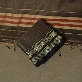 Brown - Dharwad Woven Mercerised Cotton 3pc Unstitched Dress Material Suit Set 64