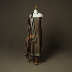 Brown - Dharwad Woven Mercerised Cotton 3pc Unstitched Dress Material Suit Set 64