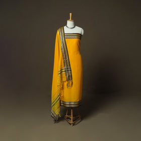 Yellow - Dharwad Woven Mercerised Cotton 3pc Unstitched Dress Material Suit Set 65
