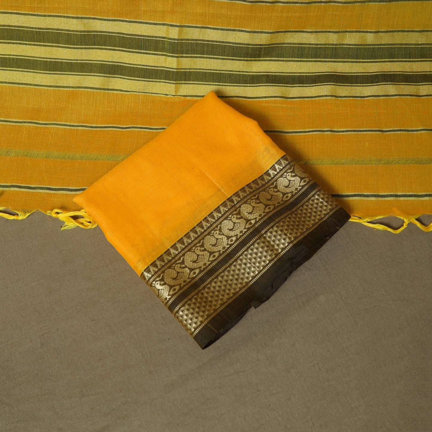 Yellow - Dharwad Woven Mercerised Cotton 3pc Unstitched Dress Material Suit Set 65