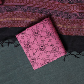 Bagh Hand Block Print Natural Dyed Kota Doria Cotton 3pc Unstitched Dress Material Suit Set 33