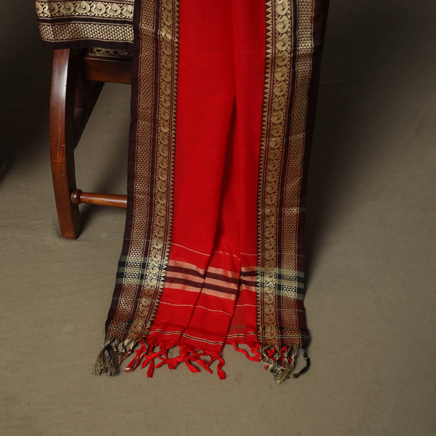Red - Dharwad Woven Mercerised Cotton 3pc Unstitched Dress Material Suit Set 66