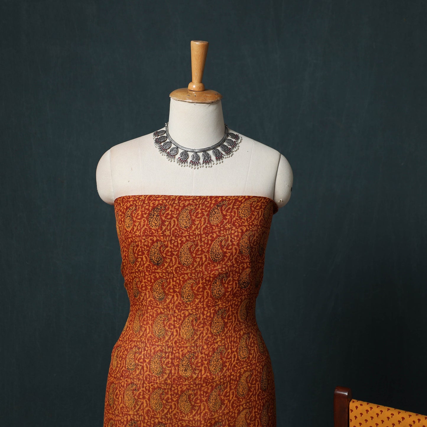 Bagh Hand Block Print Natural Dyed Kota Doria Cotton 3pc Unstitched Dress Material Suit Set 34