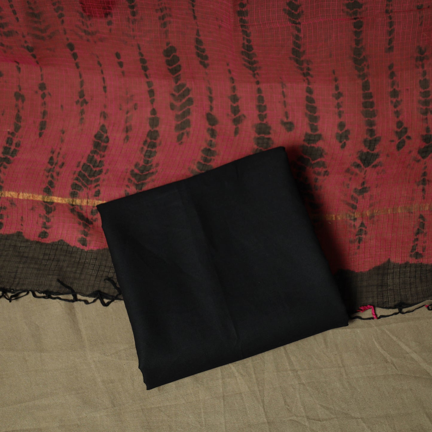 Kota Doria Cotton Shibori Tie-Dye 3pc Unstitched Dress Material 13