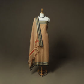 Brown - Dharwad Woven Mercerised Cotton 3pc Unstitched Dress Material Suit Set 67