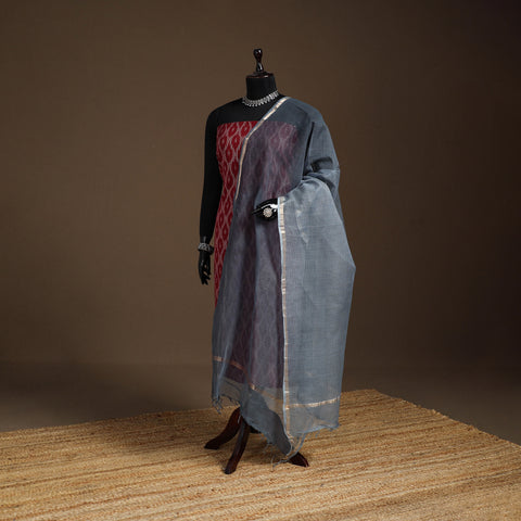 Grey - Plain Double Shade Cotton Kota Doria Dupatta 10