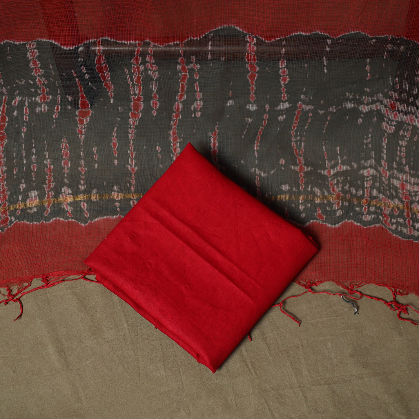 Kota Doria Cotton Shibori Tie-Dye 3pc Unstitched Dress Material 14