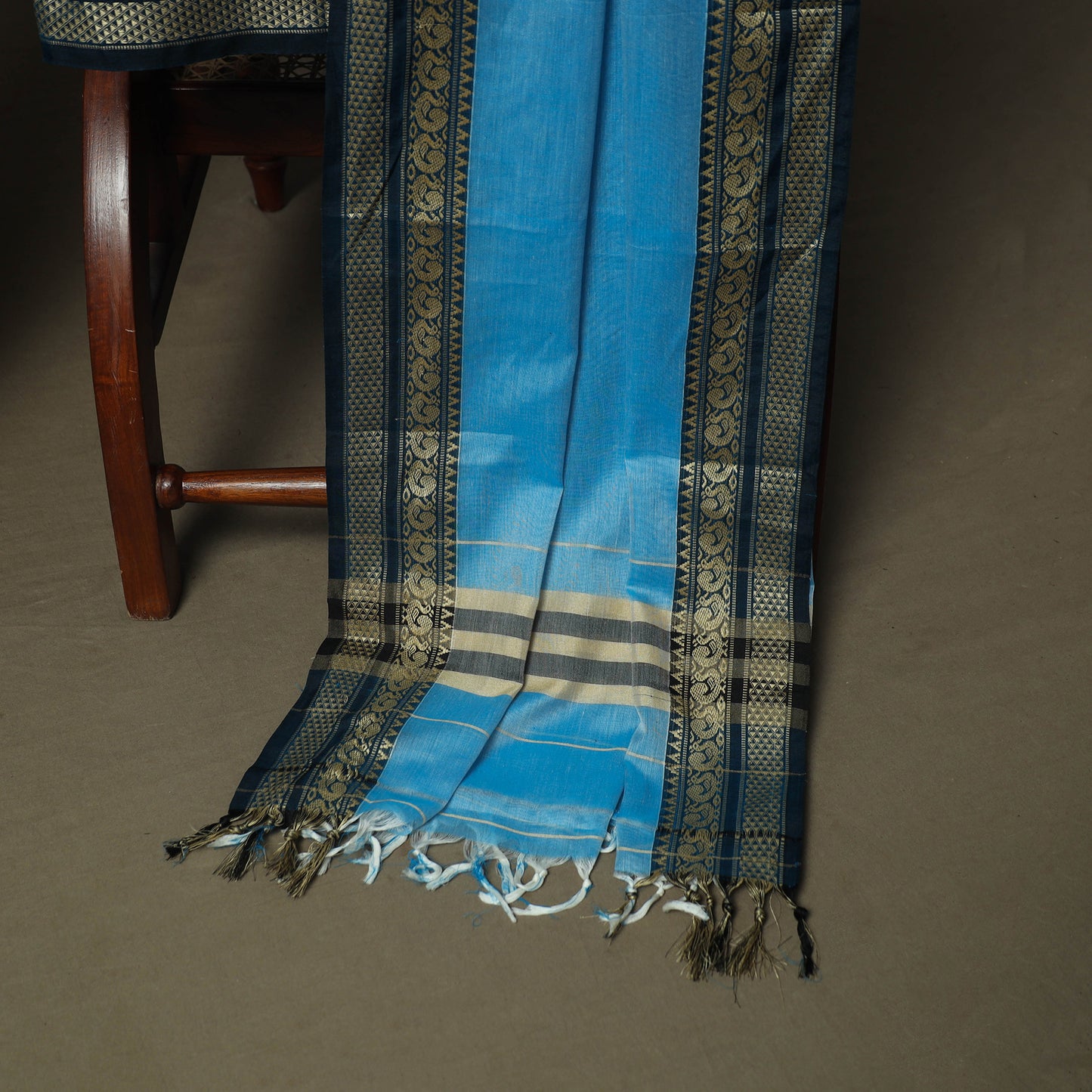 Blue - Dharwad Woven Mercerised Cotton 3pc Unstitched Dress Material Suit Set 69