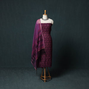 Purple - Bagh Hand Block Print Natural Dyed Kota Doria Cotton 3pc Unstitched Dress Material Suit Set 36