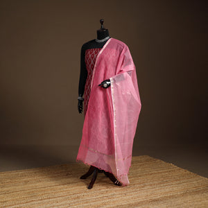 Pink - Plain Double Shade Cotton Kota Doria Dupatta 12