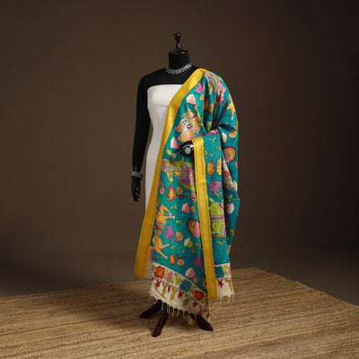 Srikalahasti Pen Work Kalamkari Bangalore Silk Figure Handpainted Dupatta 51