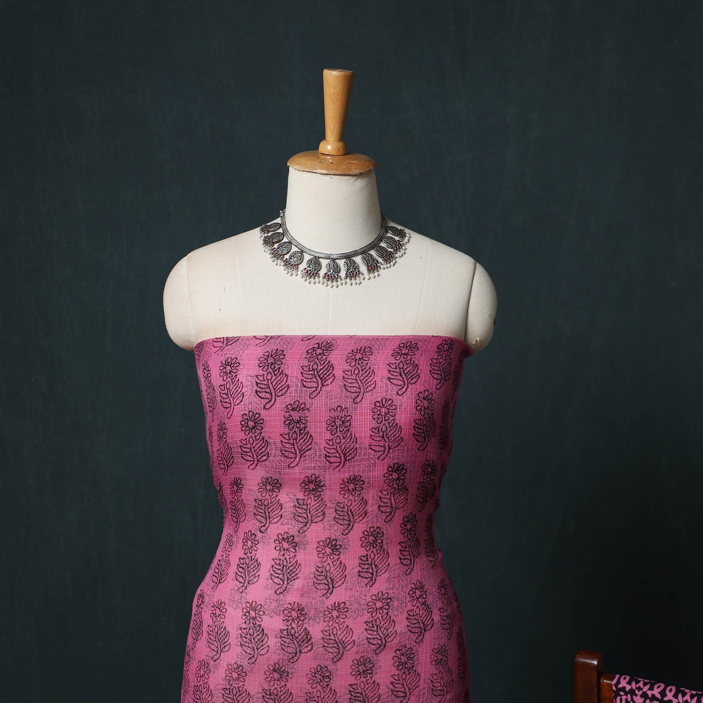 Bagh Hand Block Print Natural Dyed Kota Doria Cotton 3pc Unstitched Dress Material Suit Set 38