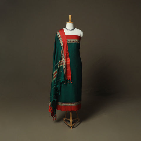 Green - Dharwad Woven Mercerised Cotton 3pc Unstitched Dress Material Suit Set 72