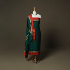 Green - Dharwad Woven Mercerised Cotton 3pc Unstitched Dress Material Suit Set 72