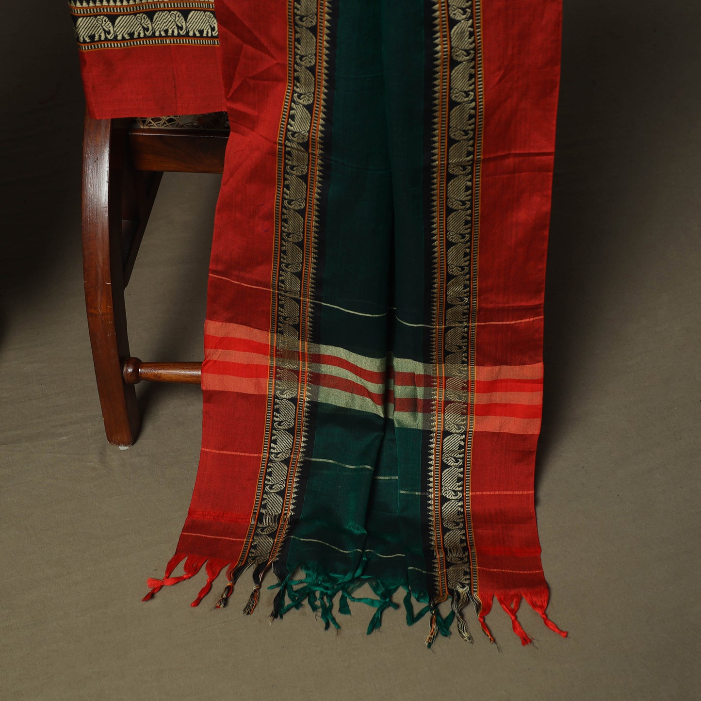 Green - Dharwad Woven Mercerised Cotton 3pc Unstitched Dress Material Suit Set 72