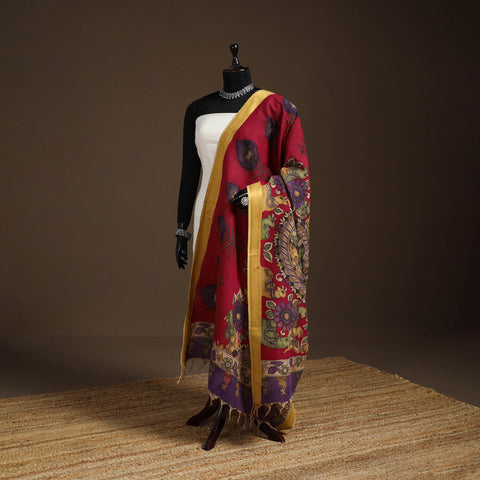 Srikalahasti Pen Work Kalamkari Bangalore Silk Figure Handpainted Dupatta 53
