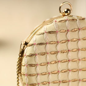 Yellow Chikankari Hand Embroidered Tussar Silk Clutch/Sling Bag