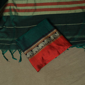 Green - Dharwad Woven Mercerised Cotton 3pc Unstitched Dress Material Suit Set 72